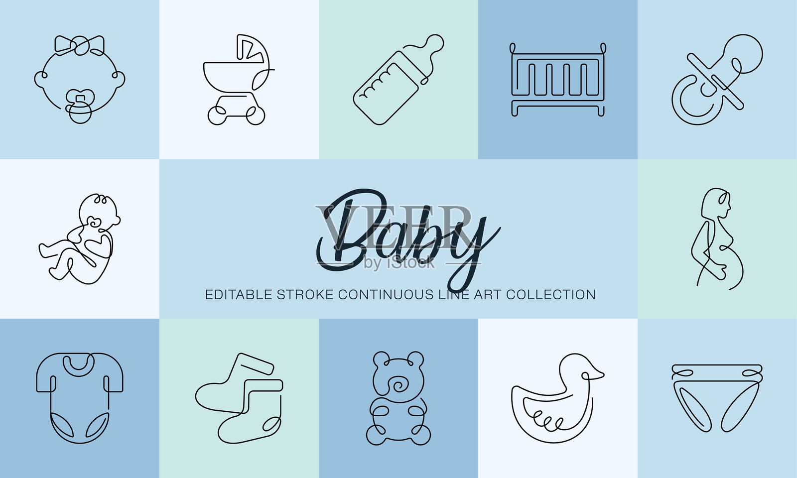 婴儿连续线条艺术图标插画图片素材