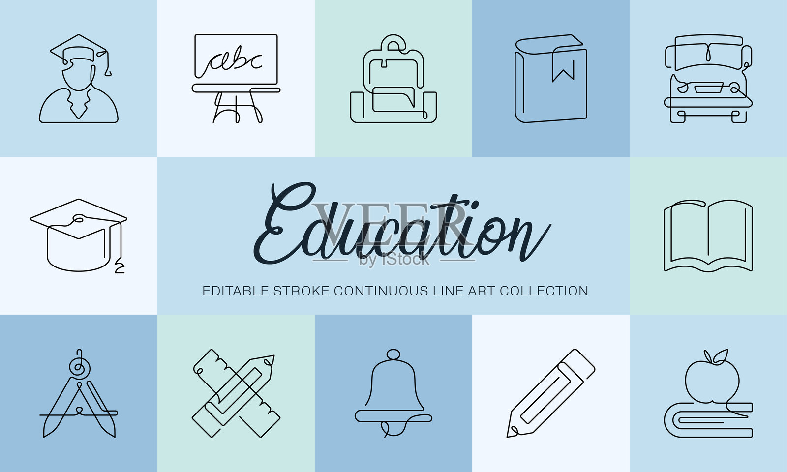 教育连续线条艺术图标插画图片素材