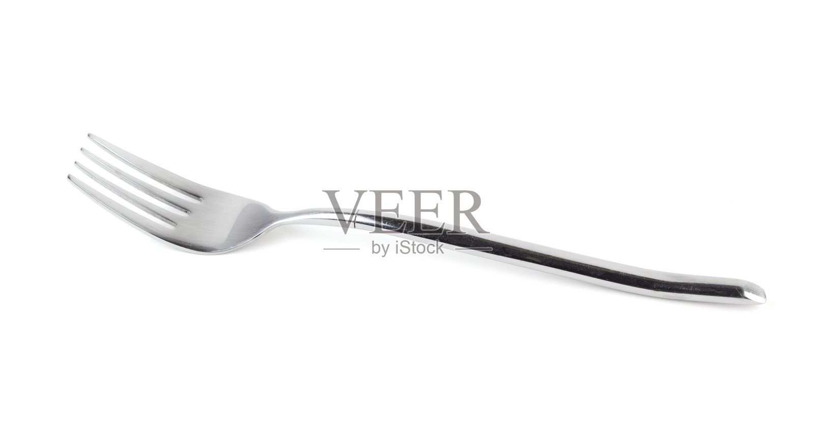 闪亮的银色叉子放在白色背景上照片摄影图片