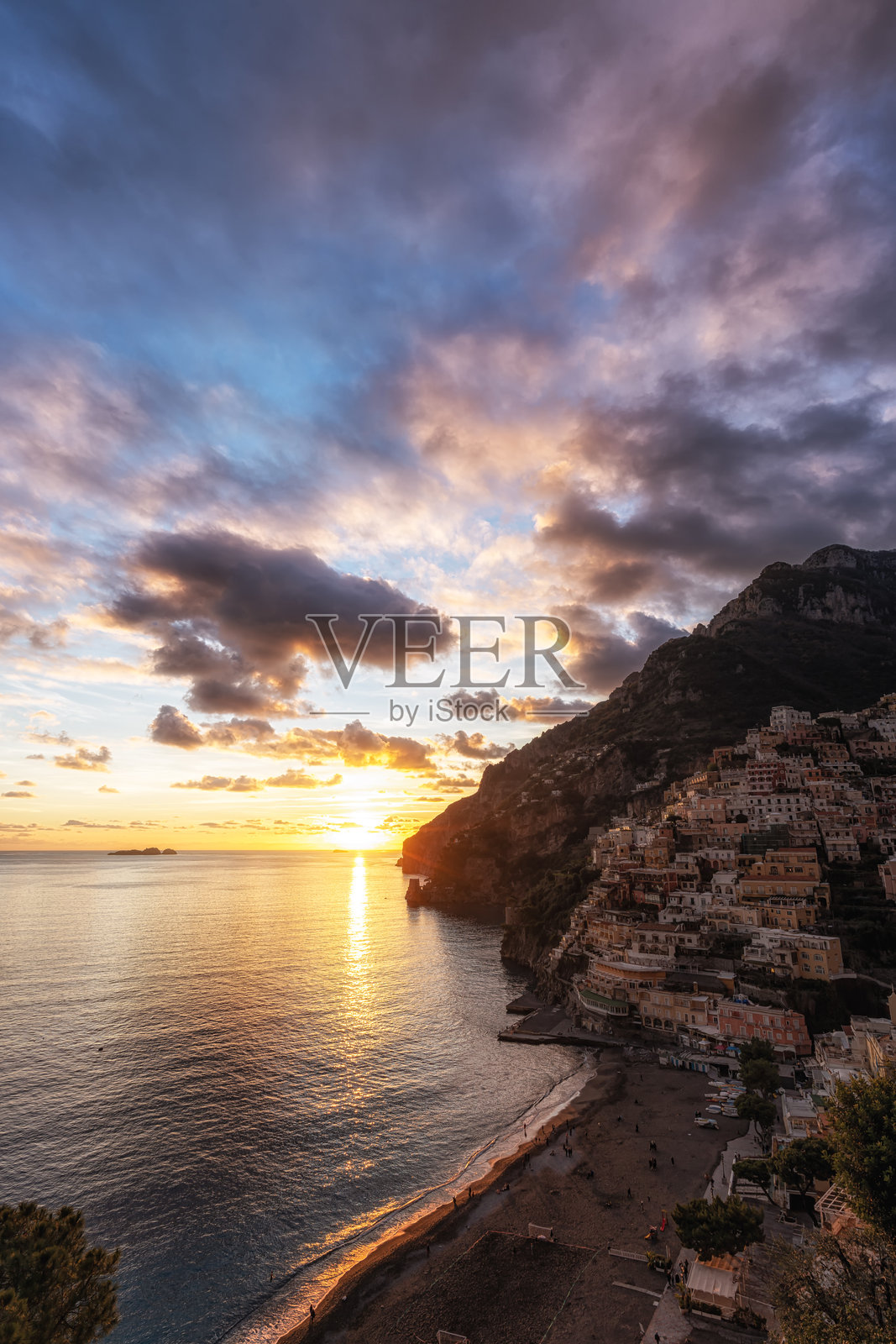 波西塔诺阿马尔菲海岸日落景观照片摄影图片
