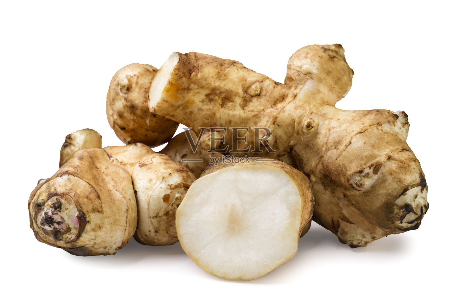 耶路撒冷洋蓟和一块白色背景上的物品。孤立展示。照片摄影图片