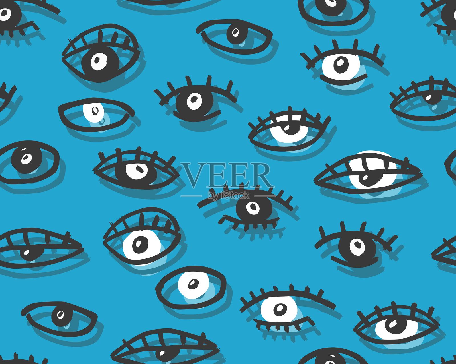 手绘眼睛无缝图案。插画图片素材