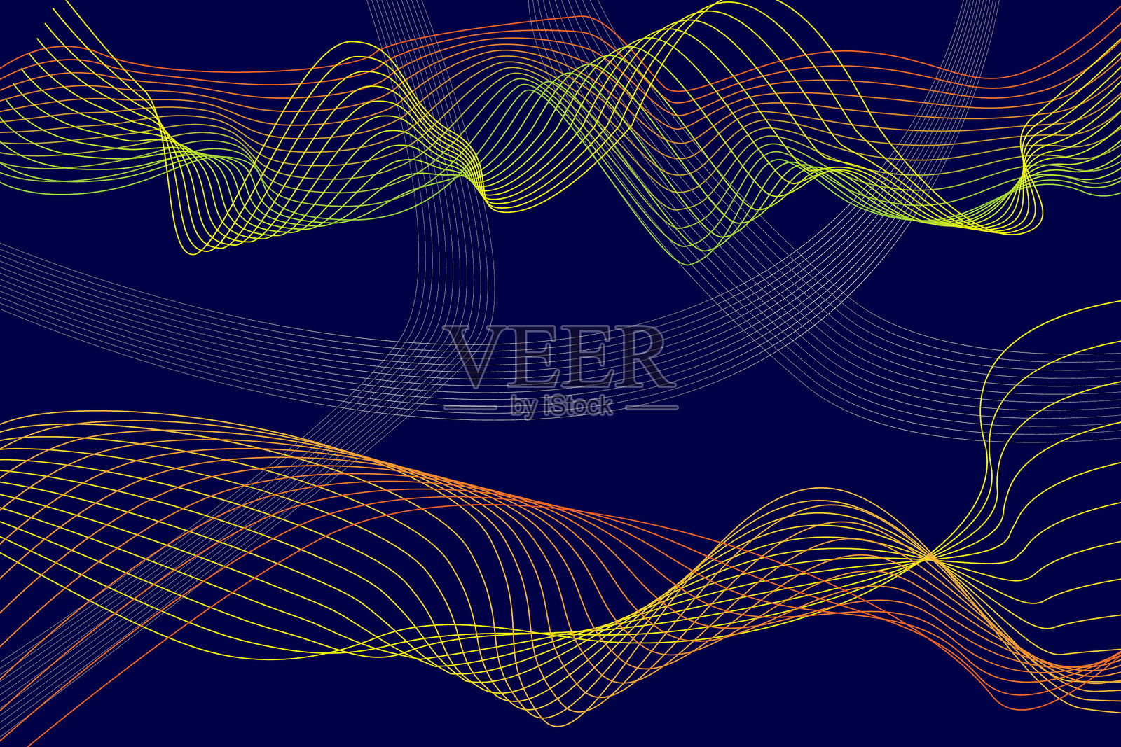 明亮的弯曲线条在黑色背景上。抽象艺术。插画图片素材