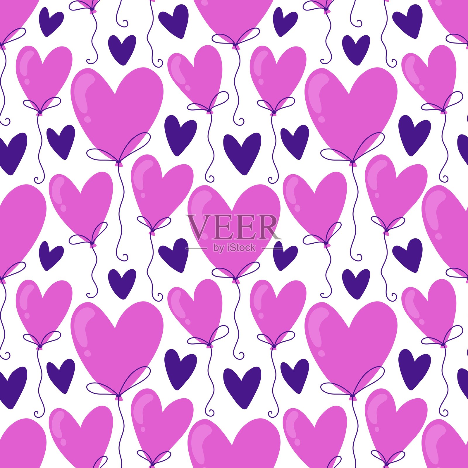 情人节卡通心形无缝图案,适用于包装纸和面料插画图片素材