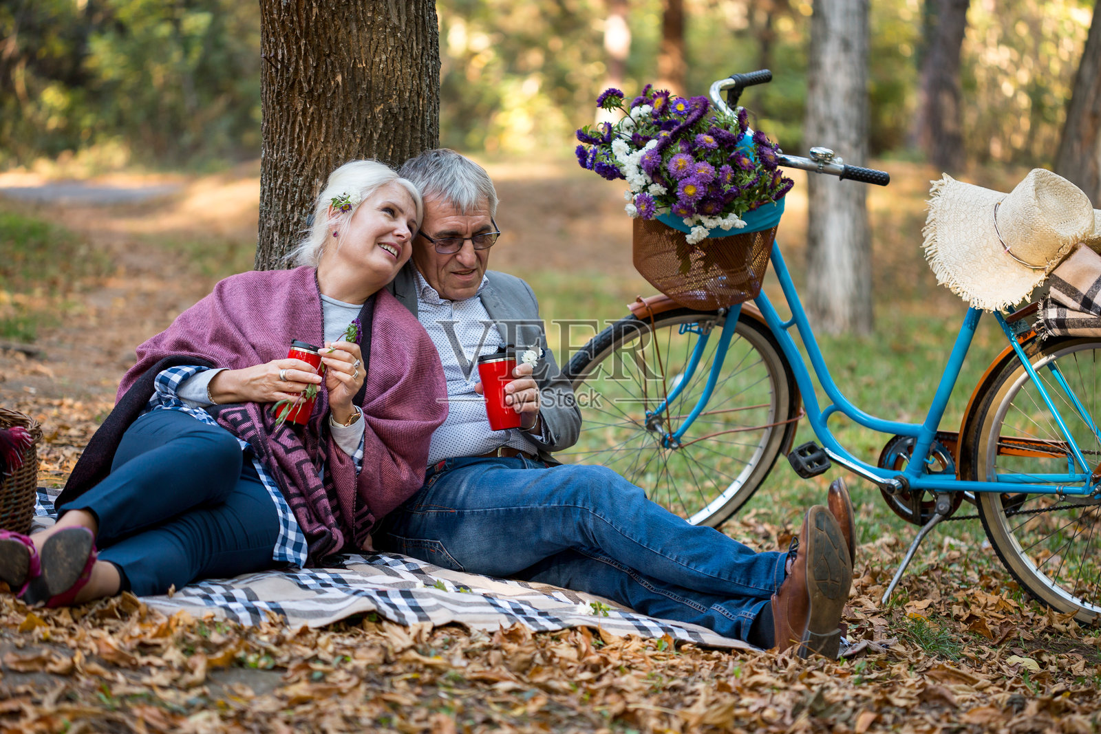 老年夫妇在野餐照片摄影图片