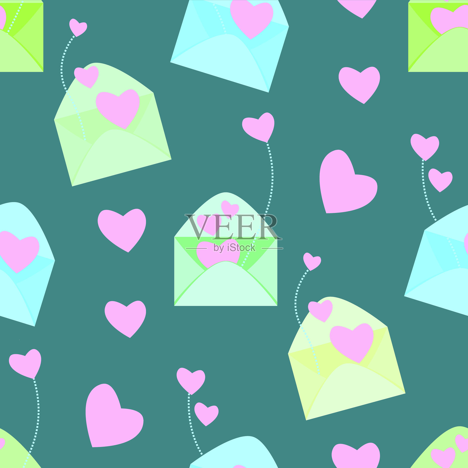 信封与心形的无缝图案。插画图片素材