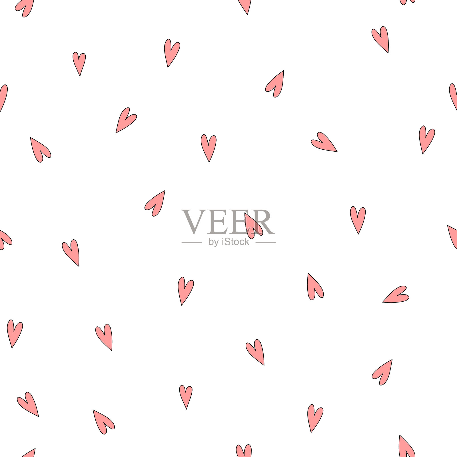 浪漫的情人节无缝图案,白色背景上点缀着小巧鲜红的心形图案插画图片素材