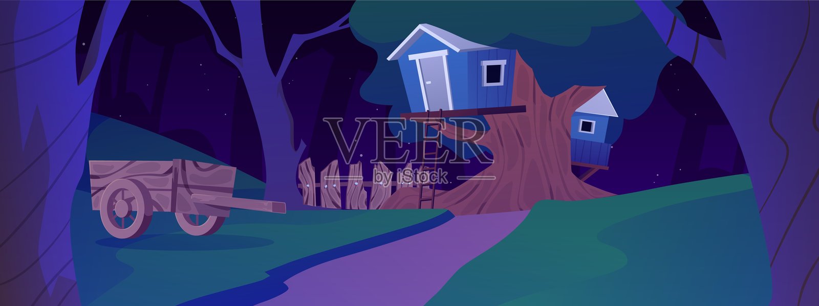 可爱的树屋,适合仙女、侏儒和精灵。插画图片素材