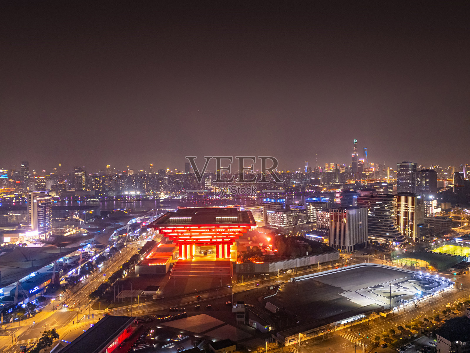 上海世博会展览金融区夜景的鸟瞰图照片摄影图片