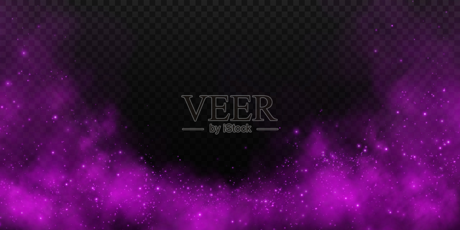 奇幻烟雾背景。带有闪光和微小星星颗粒的魔法烟雾,发光颗粒的雾气,带有星尘的蒸汽。矢量插图。插画图片素材