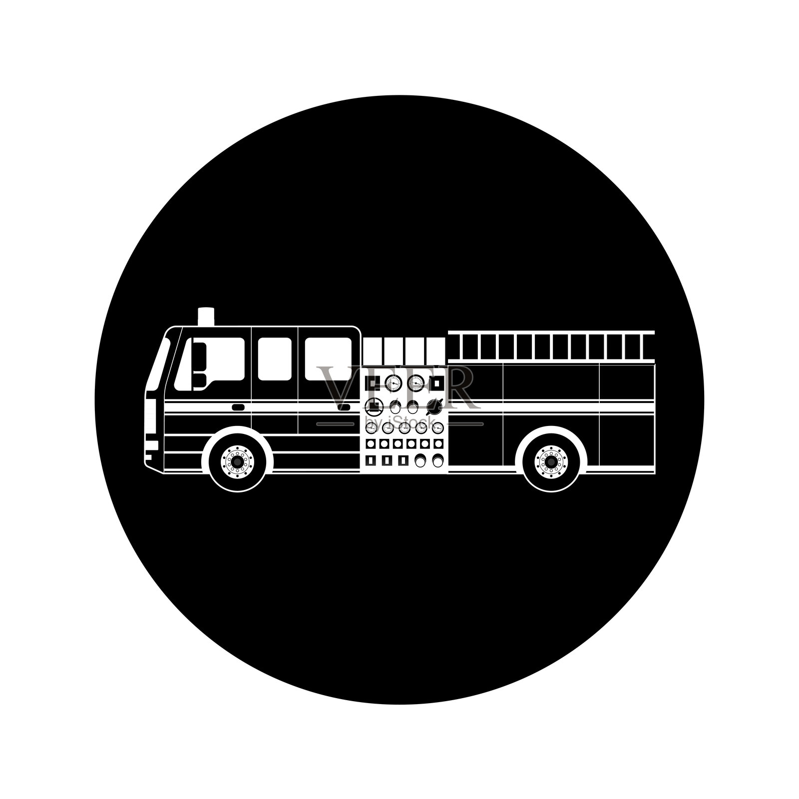 消防车或消防卡车标志符号。火灾紧急救援车。插画图片素材