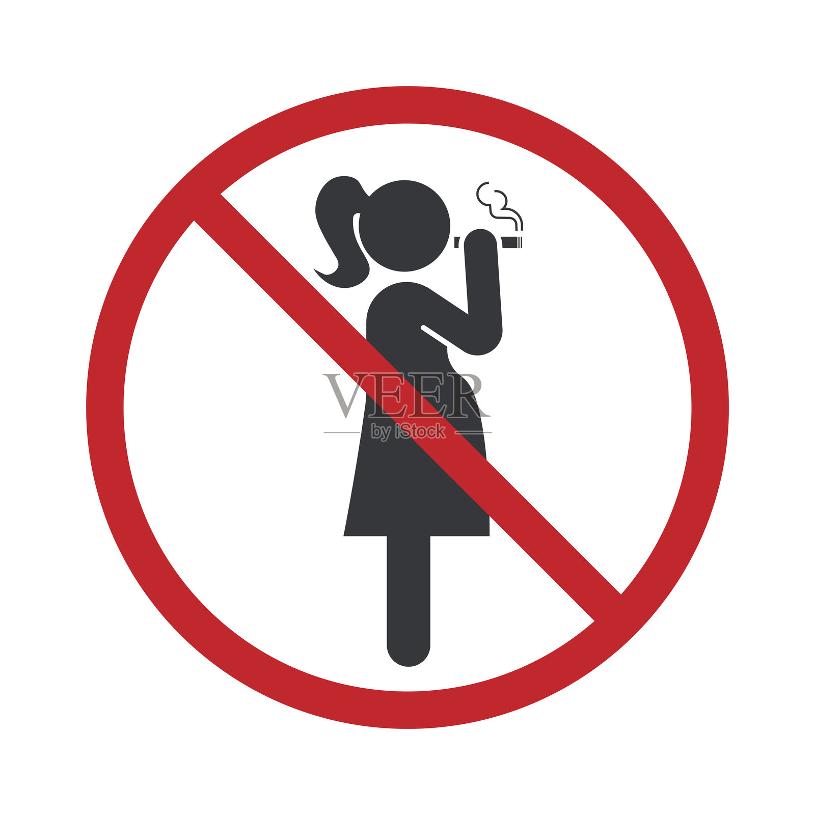 禁止孕妇吸烟标志,孤立在白色背景上,适合健康或警示材料使用插画图片素材
