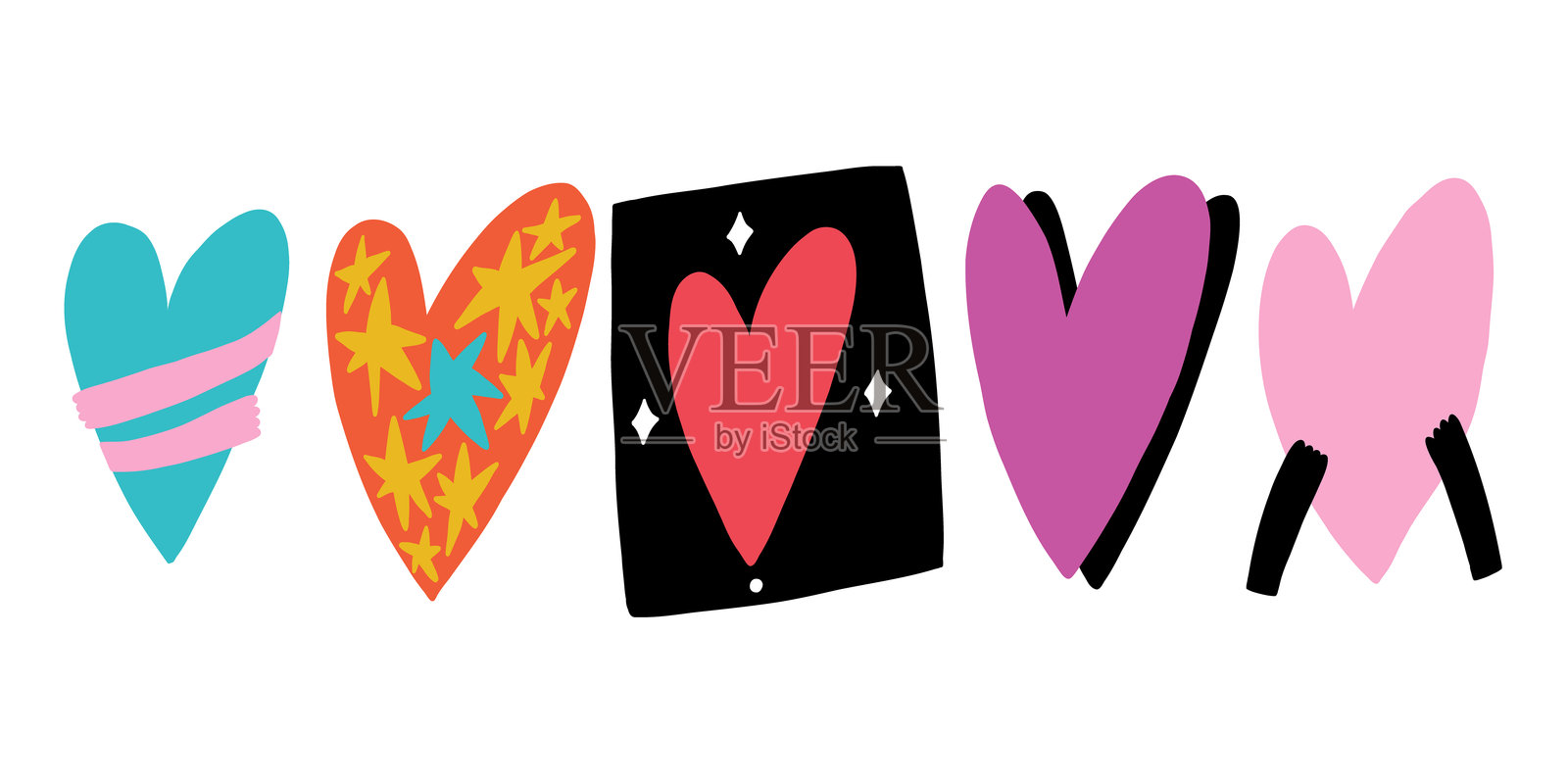 涂鸦风格的Y2K心形彩色线条标志插画图片素材