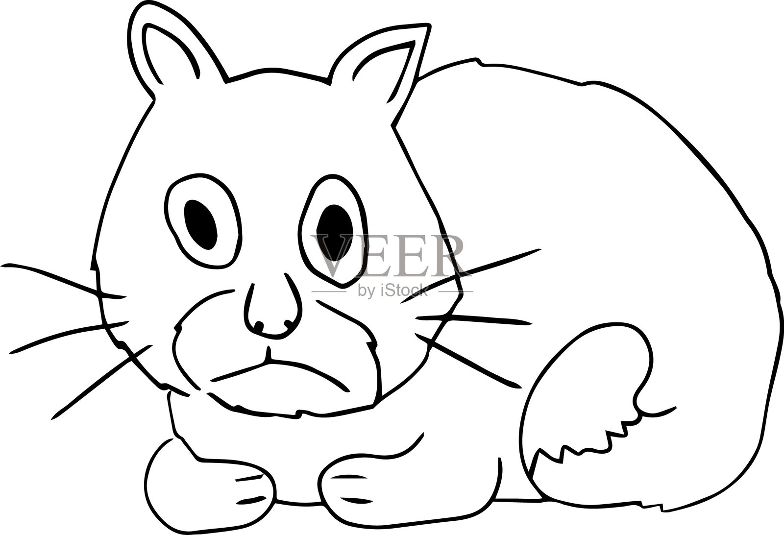 一只老猫以面包的姿势坐着,疲惫而忧伤地看着镜头。插画图片素材