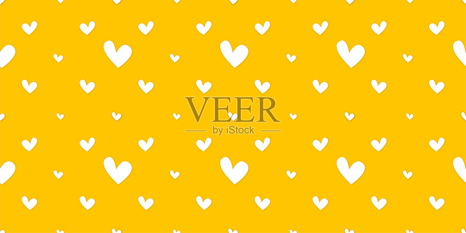 黄色背景上的白色心形无缝图案。心形主题。插画图片素材