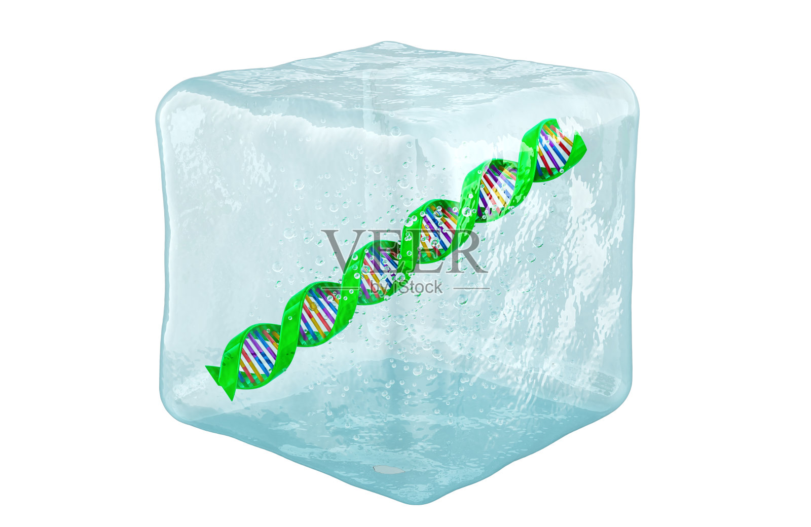 冰块中冻结的DNA螺旋,3D渲染照片摄影图片
