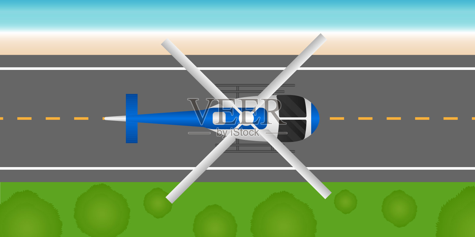 直升机。直升机飞越道路。插画图片素材