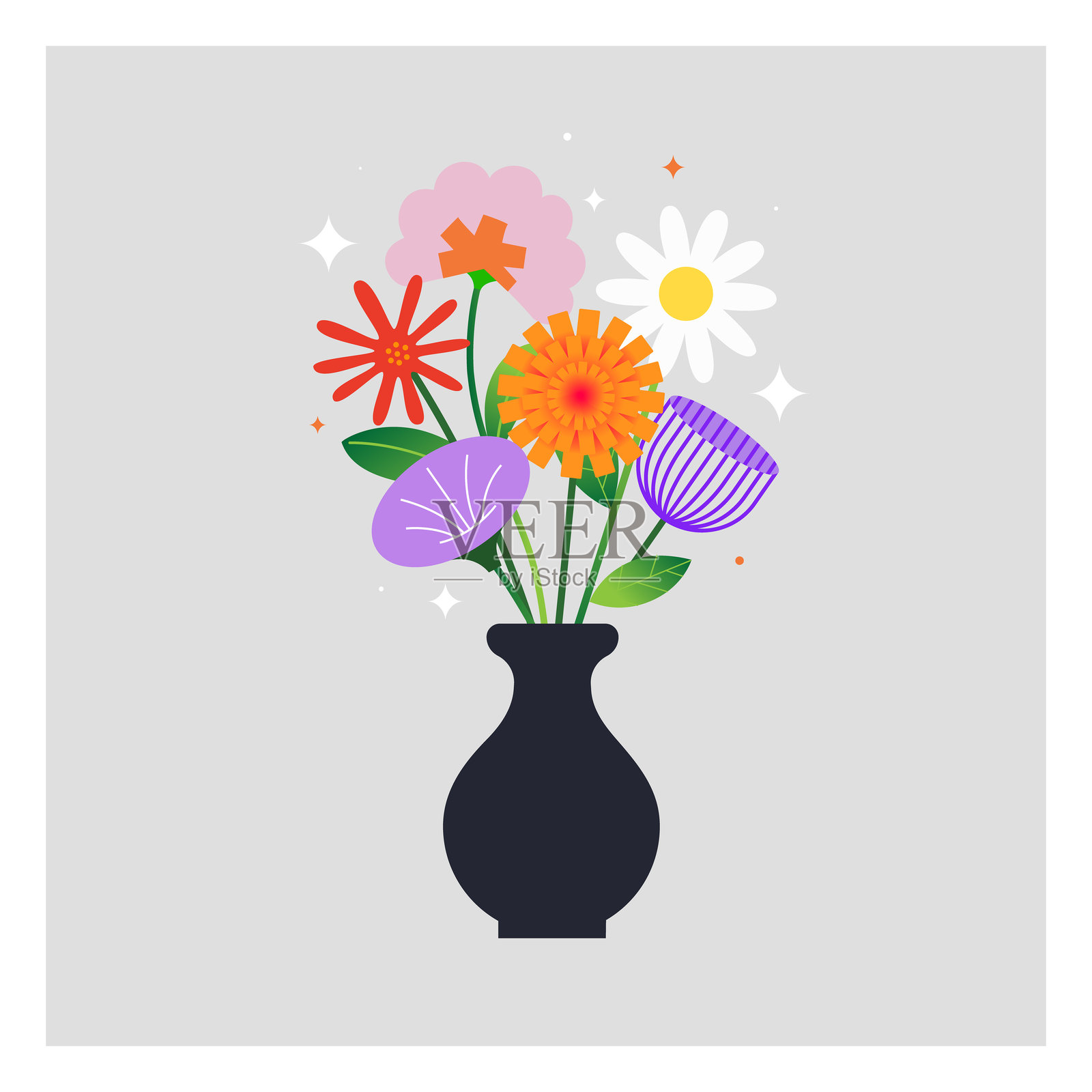 花瓶中的鲜花束。插画图片素材