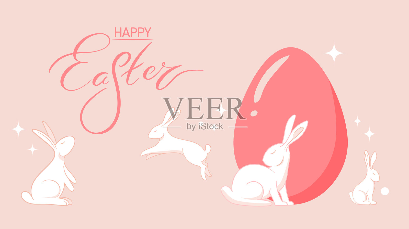 快乐复活节极简横幅,配有可爱的复活节兔子和传统彩蛋。春季节日促销背景,社交媒体帖子和包装。矢量插图插画图片素材