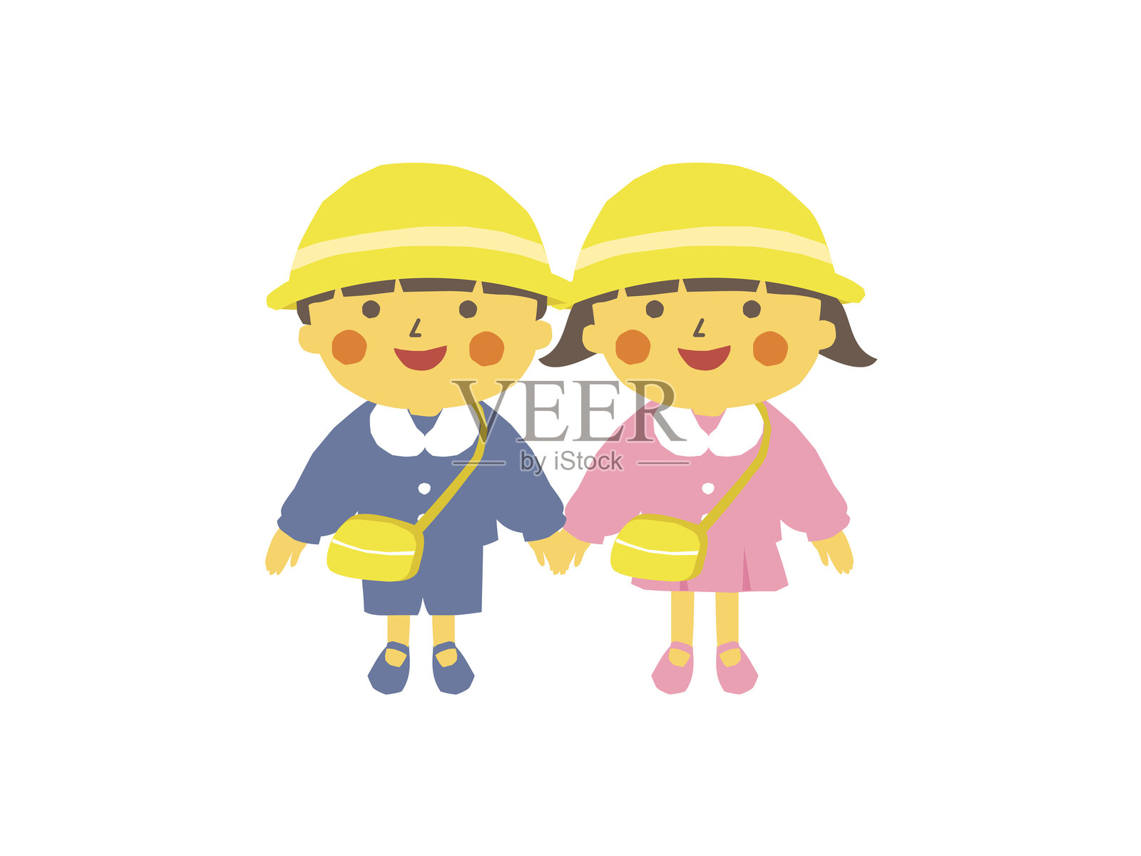 幼儿园的小朋友们手牵手一起去幼儿园。插画图片素材