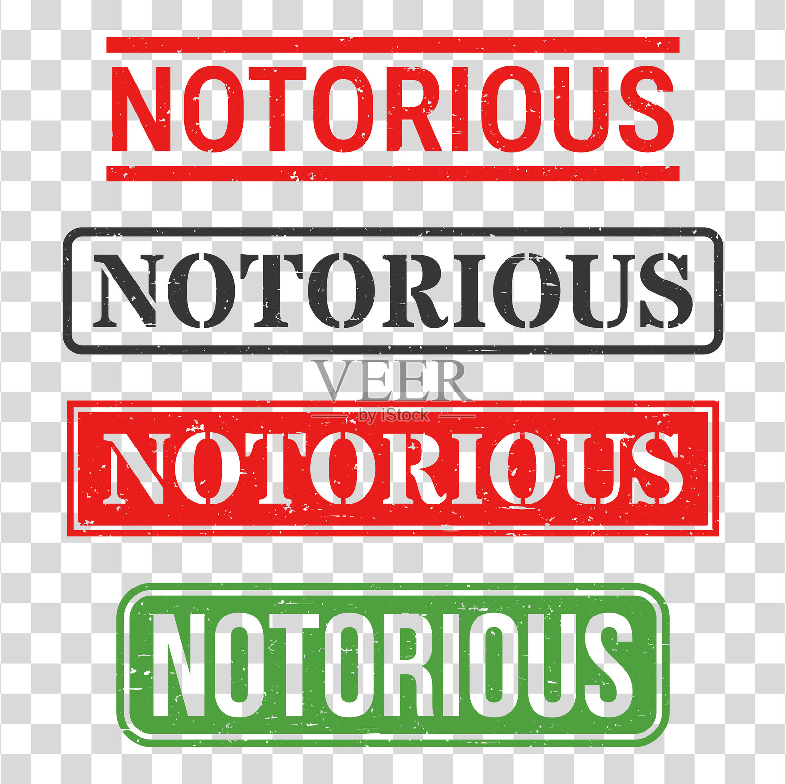 臭名昭著 - 橡皮图章套装在空白背景上插画图片素材