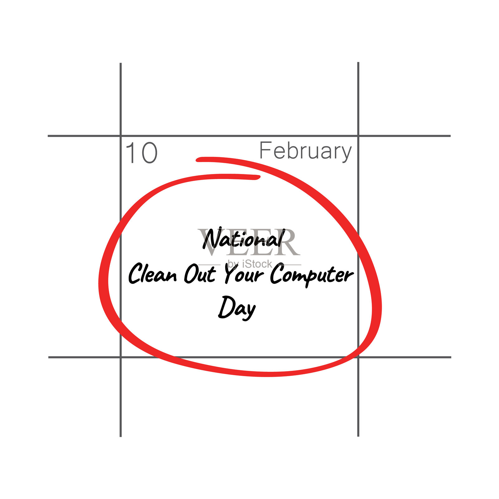 全国清理电脑日,2月10日 - 日历日期。插画图片素材
