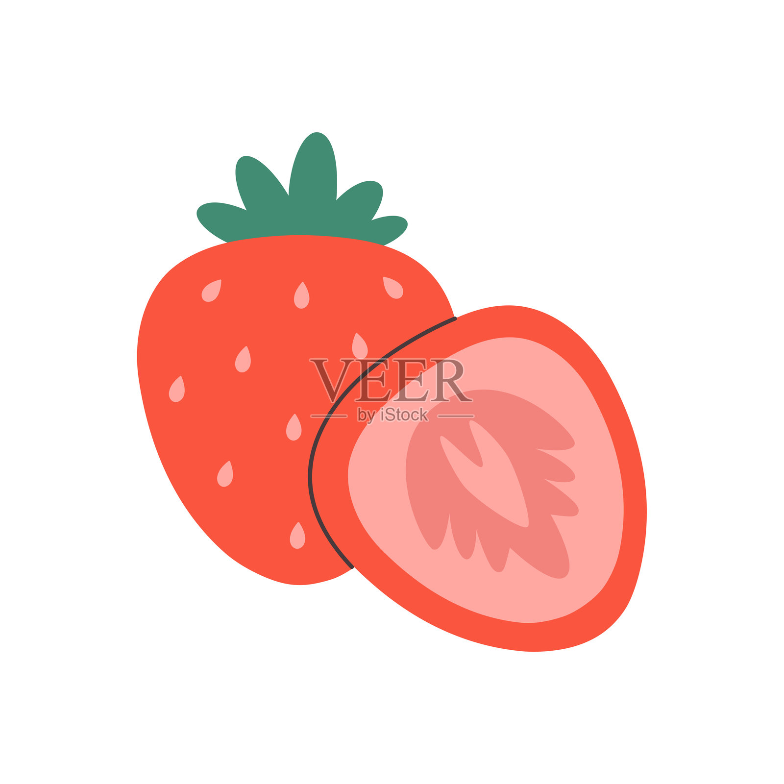 可爱的极简草莓。简单的草莓。夏季水果。平面风格的矢量插图。插画图片素材
