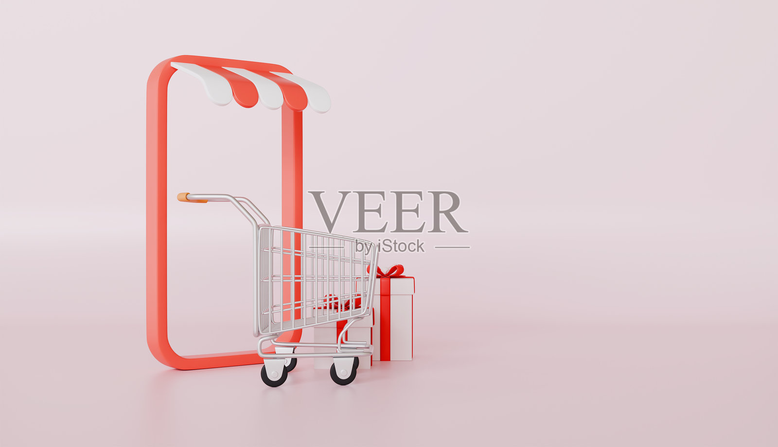 购物车里装满了礼品盒,在线或零售购物照片摄影图片