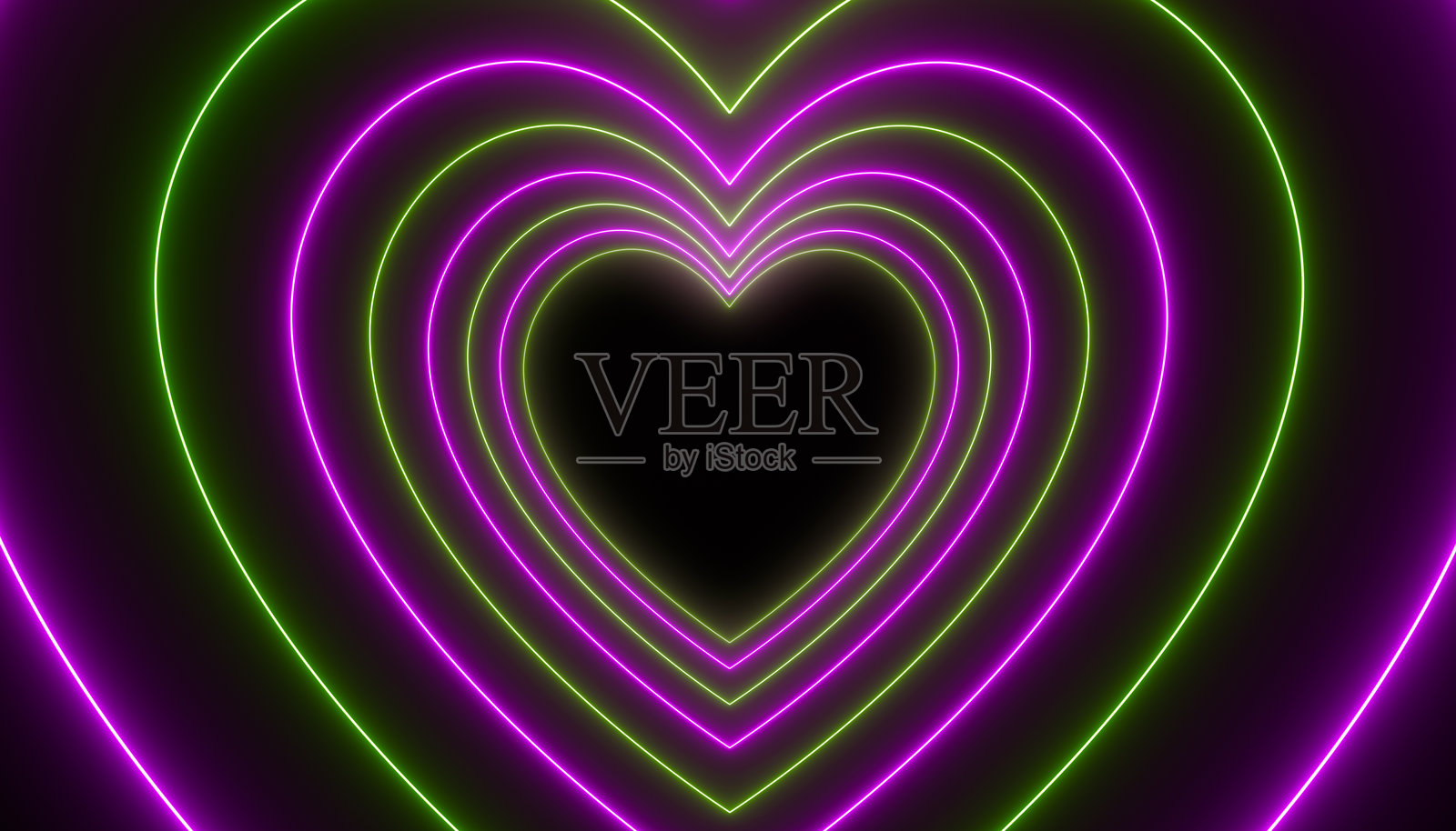 霓虹绿和洋红色的许多心形插图。照片摄影图片