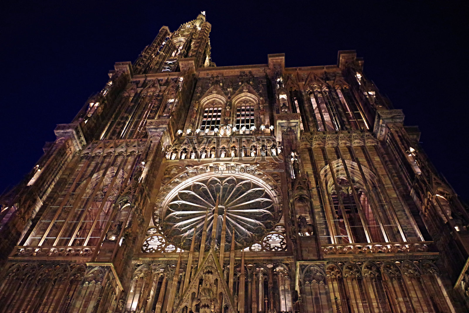 斯特拉斯堡大教堂夜景外观照片摄影图片