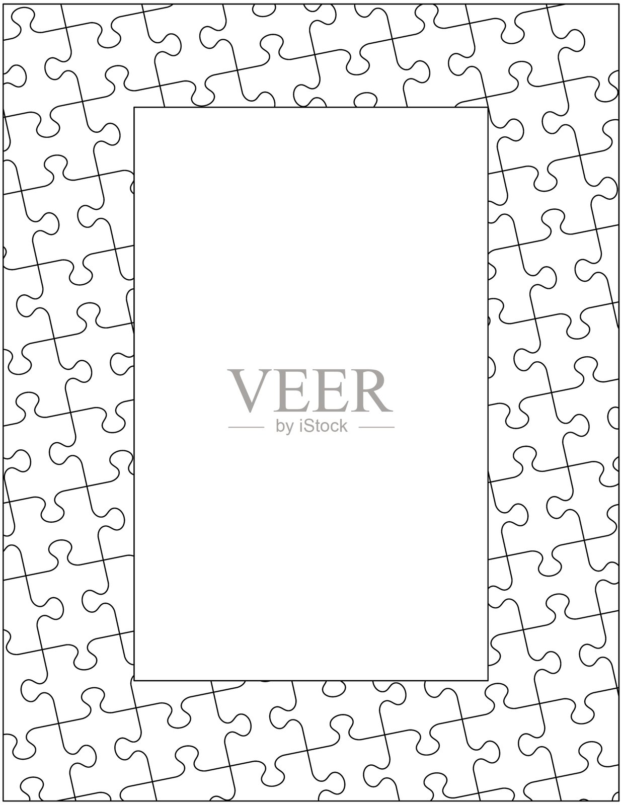 抽象装饰性宽边框或边界,带有拼图图案,适用于书写纸、日记、日志、笔记本等。插画图片素材