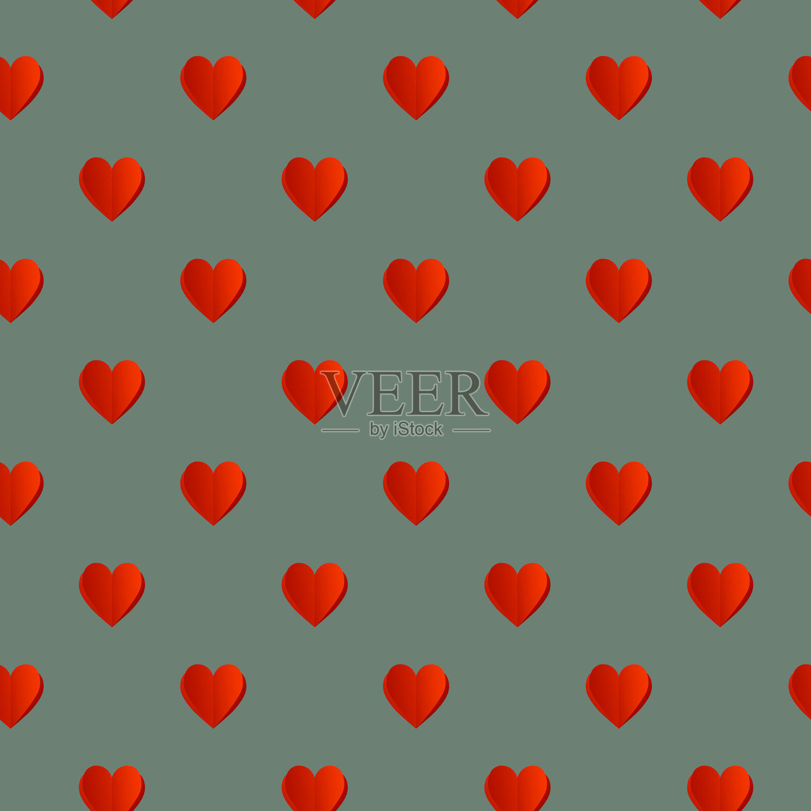 无缝红心图案。节日模板矢量插图。适用于卡片、明信片、海报、印刷品和横幅的设计。彩色背景上的卡通多彩心形图案。插画图片素材