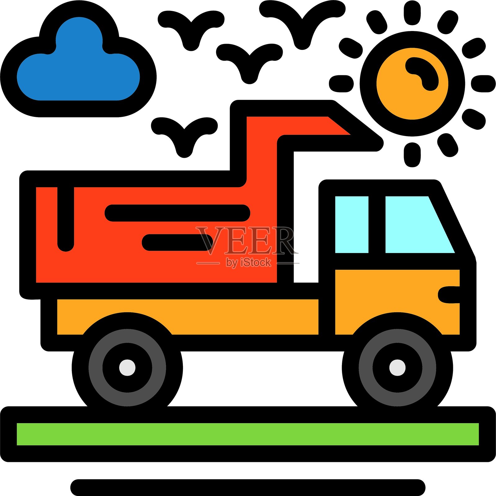 卡车线条填充风格图标设计插画图片素材