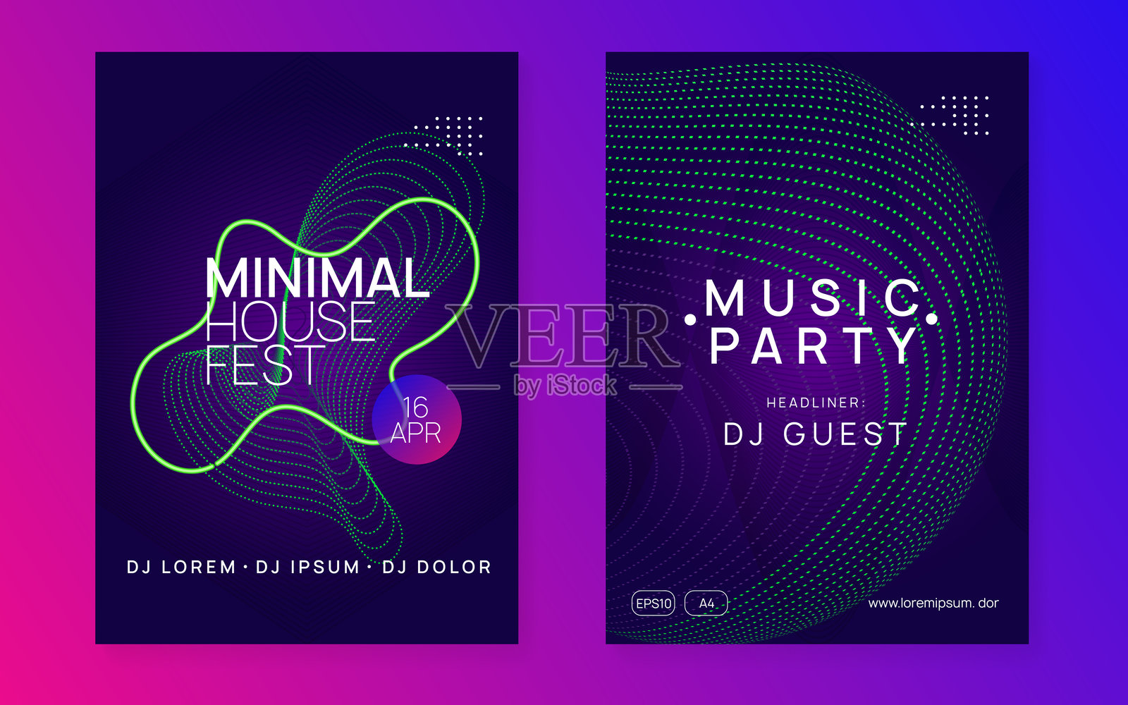 舞蹈海报。蓝色DJ设计。电子广播插图。电子舞曲活动。夜总会节日模板。绿色音效组合。迷幻音乐封面。紫色舞蹈海报。插画图片素材