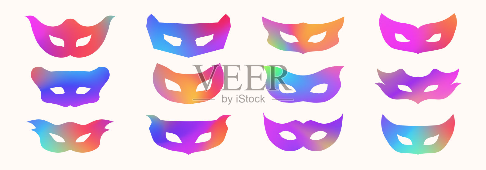 派对用的彩色风格狂欢面具套装插画图片素材