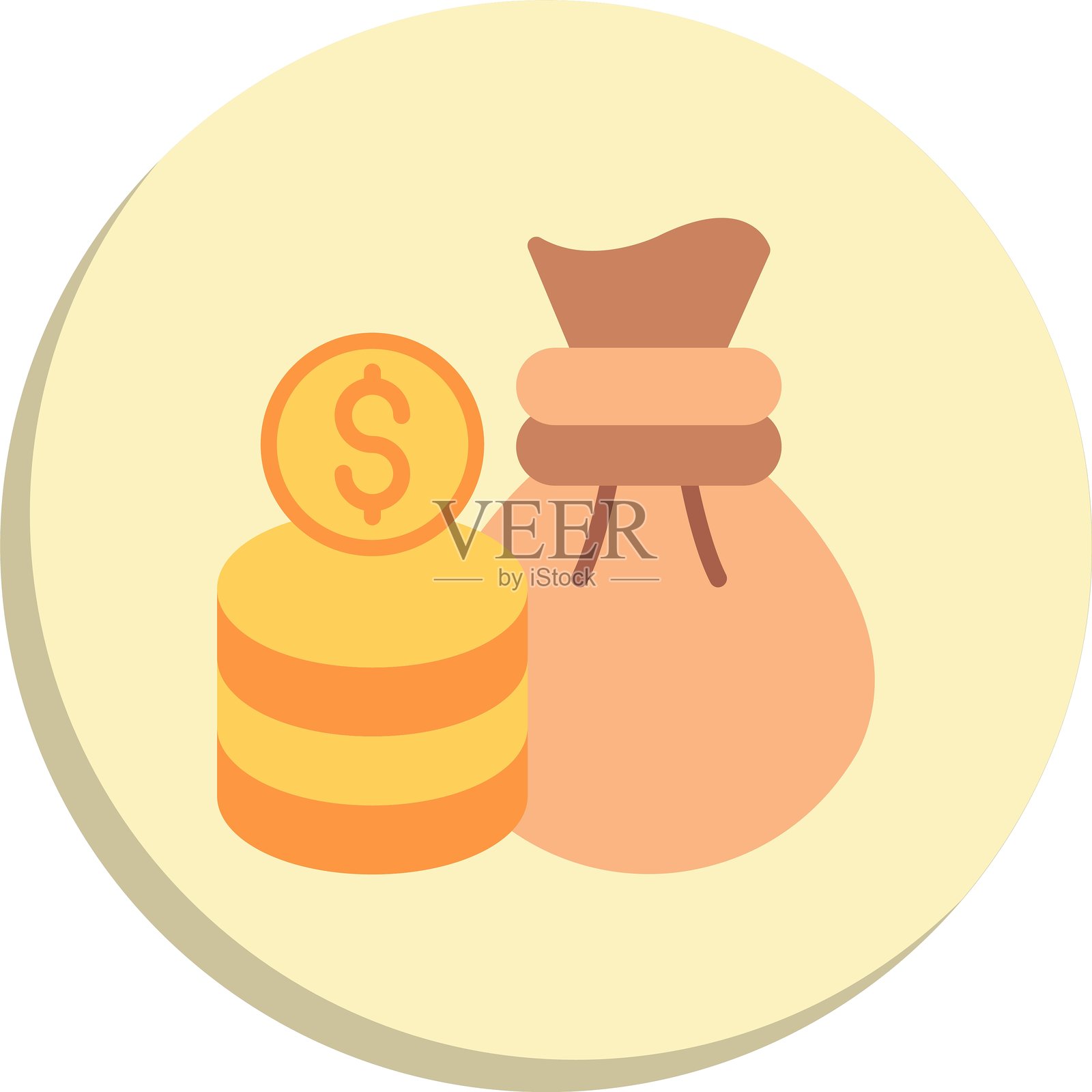 钱袋扁平圆形图标设计插画图片素材