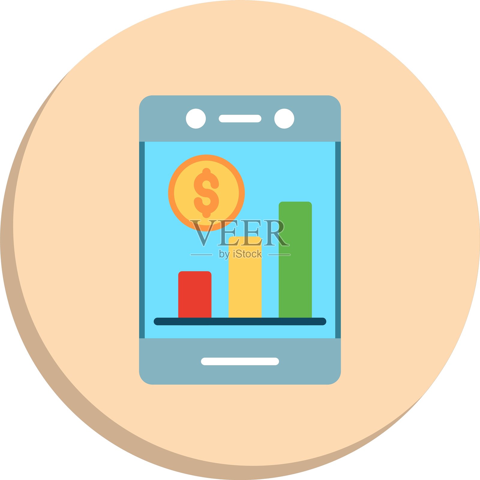 智能手机扁平圆形图标设计插画图片素材