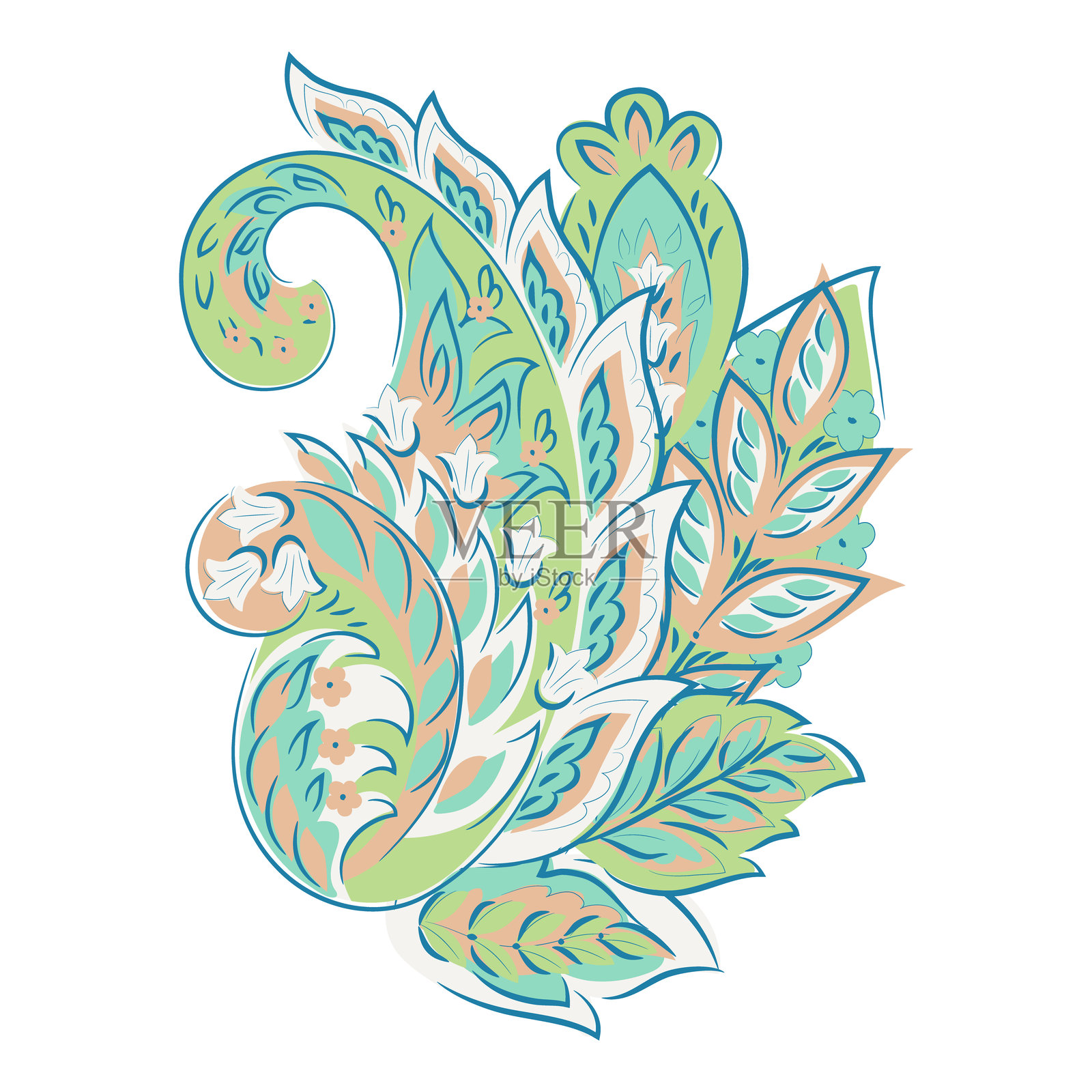 大马士革花卉佩斯利孤立矢量图案插画图片素材