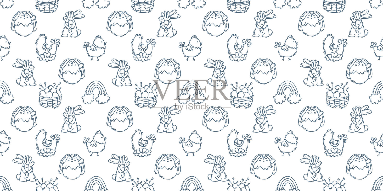 复活节涂鸦-黑白-03插画图片素材