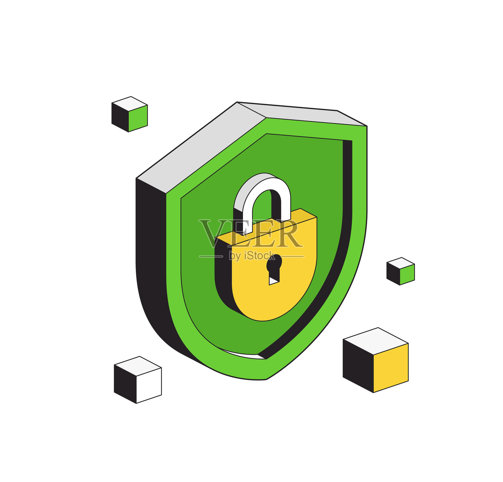 安全矢量等距图标。保护标志。数字数据保护,盾牌矢量插图。插画图片素材