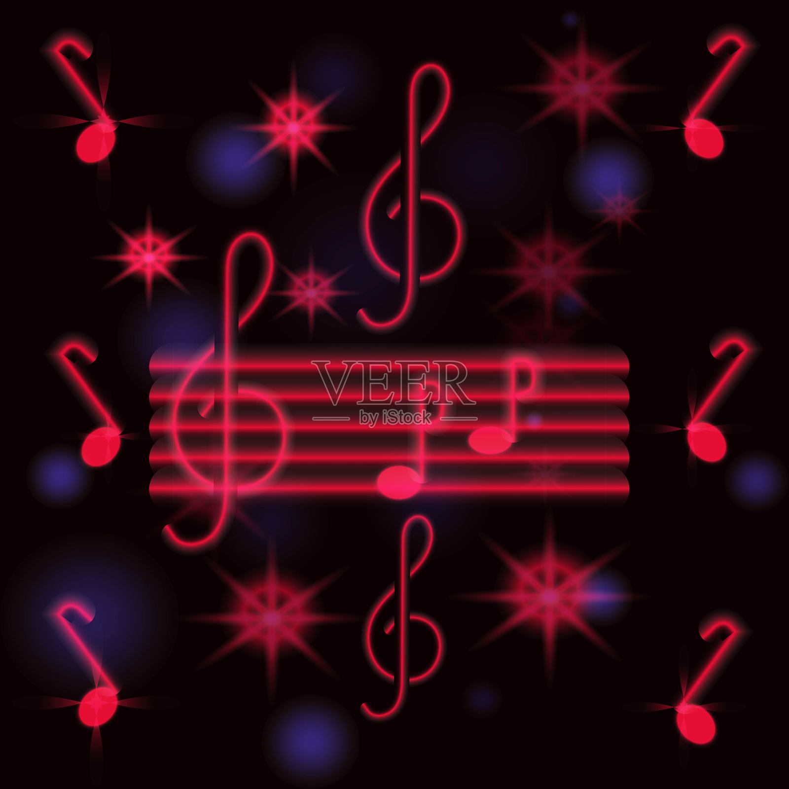 音乐主题的发光元素。音符,高音谱号。矢量插图插画图片素材