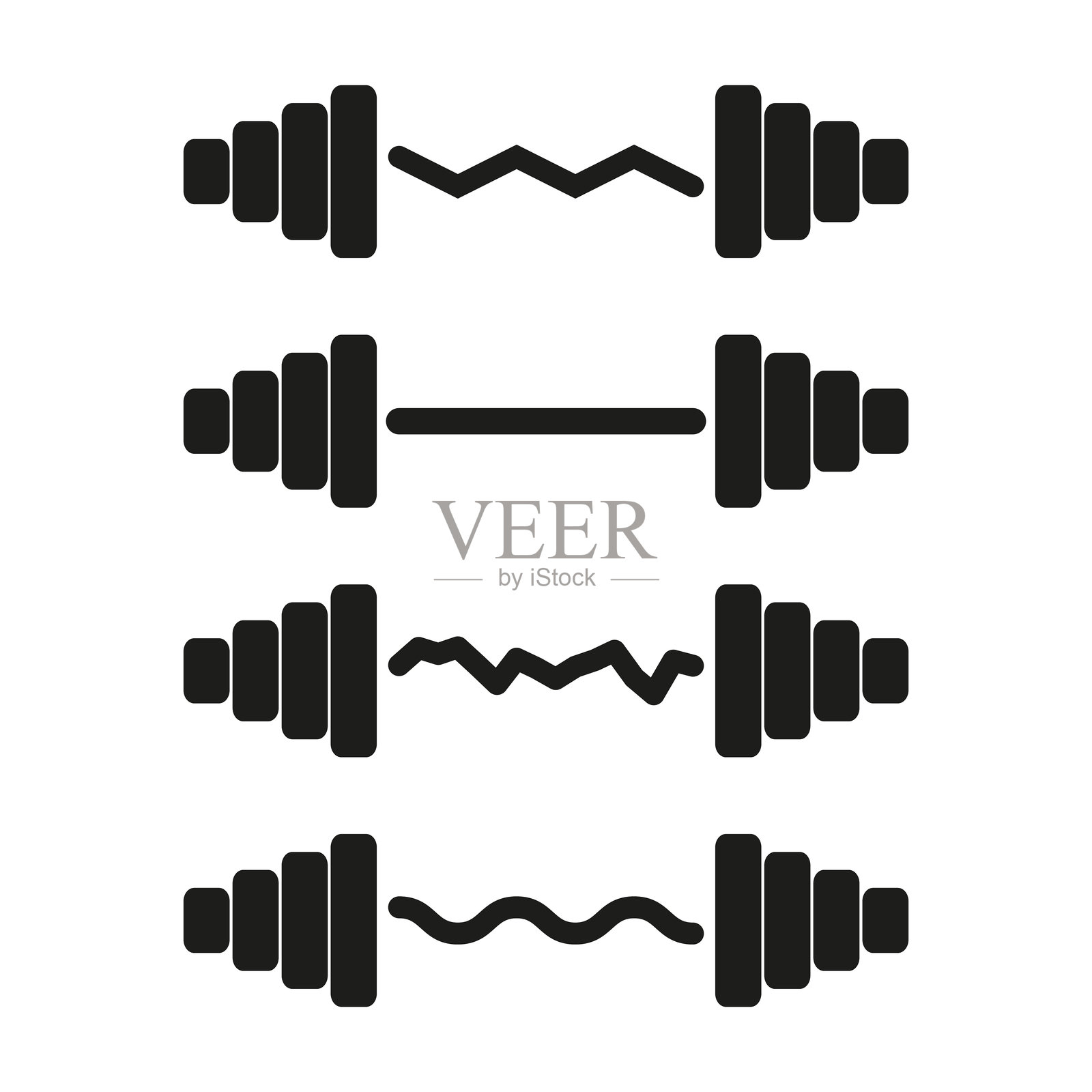哑铃图标。举重杠铃符号。健身器材图形。矢量健身工具。插画图片素材