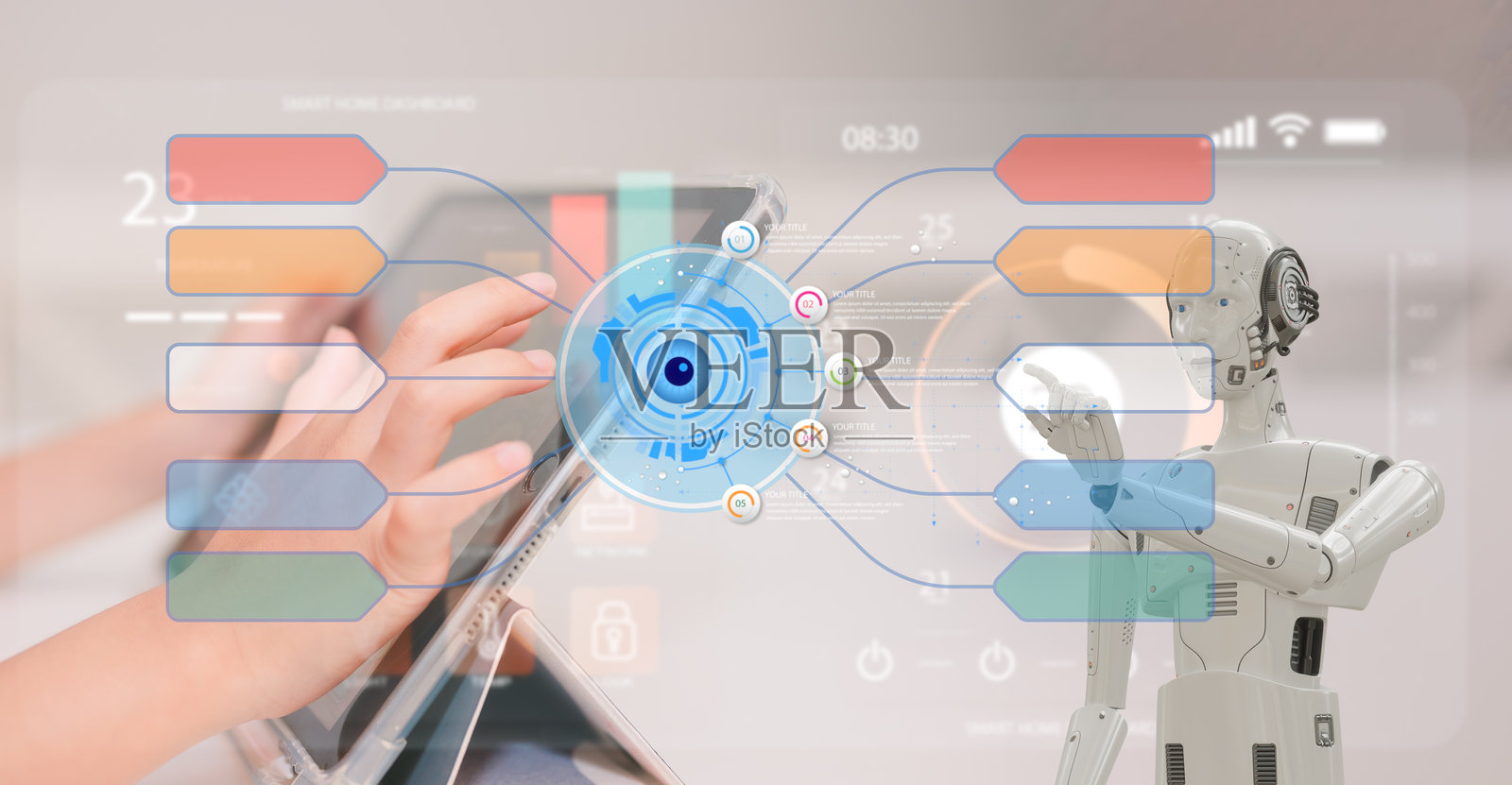 孩子们在教室里使用电脑学习概念,正在与机器人合作分析或创建程序和数据图表,培养技能和参与活动。照片摄影图片