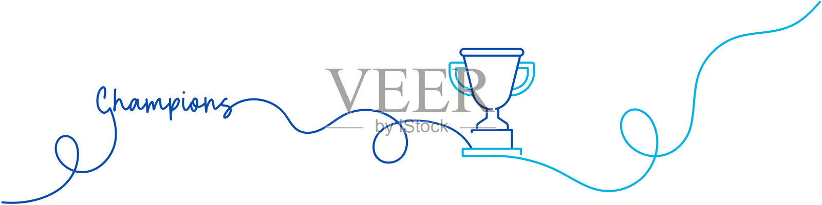 冠军图标的连续线条绘画。手绘符号矢量插图。插画图片素材