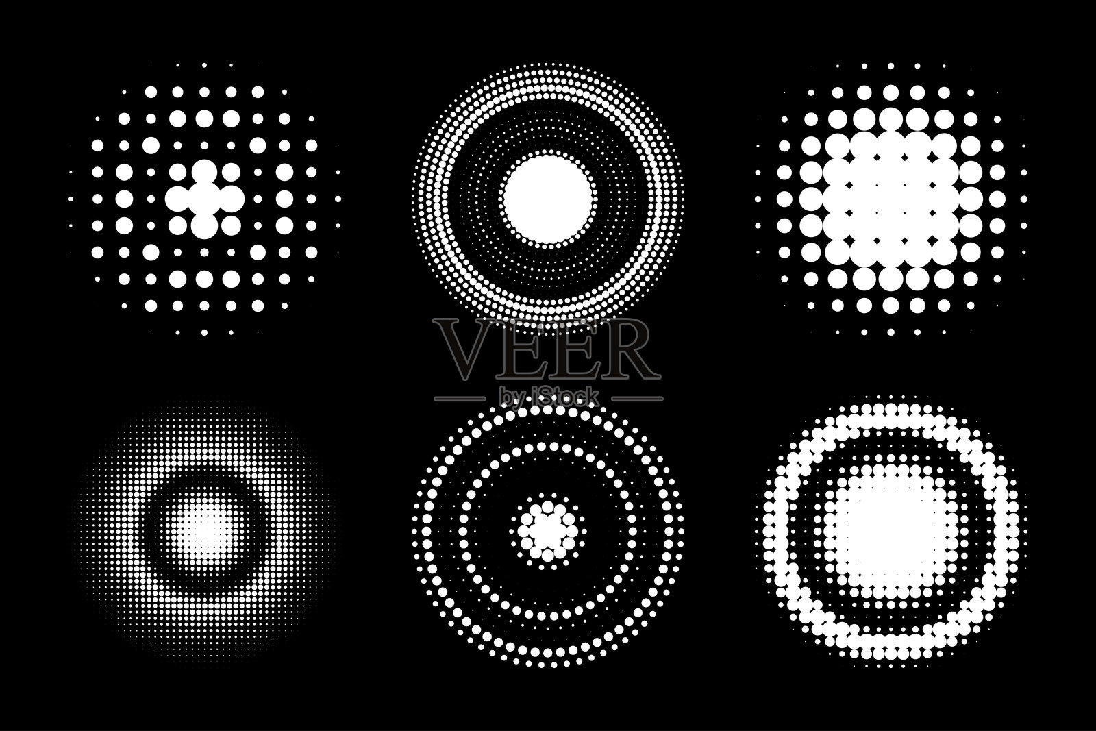 半色调圆圈。圆形渐变背景。矢量集合插画图片素材
