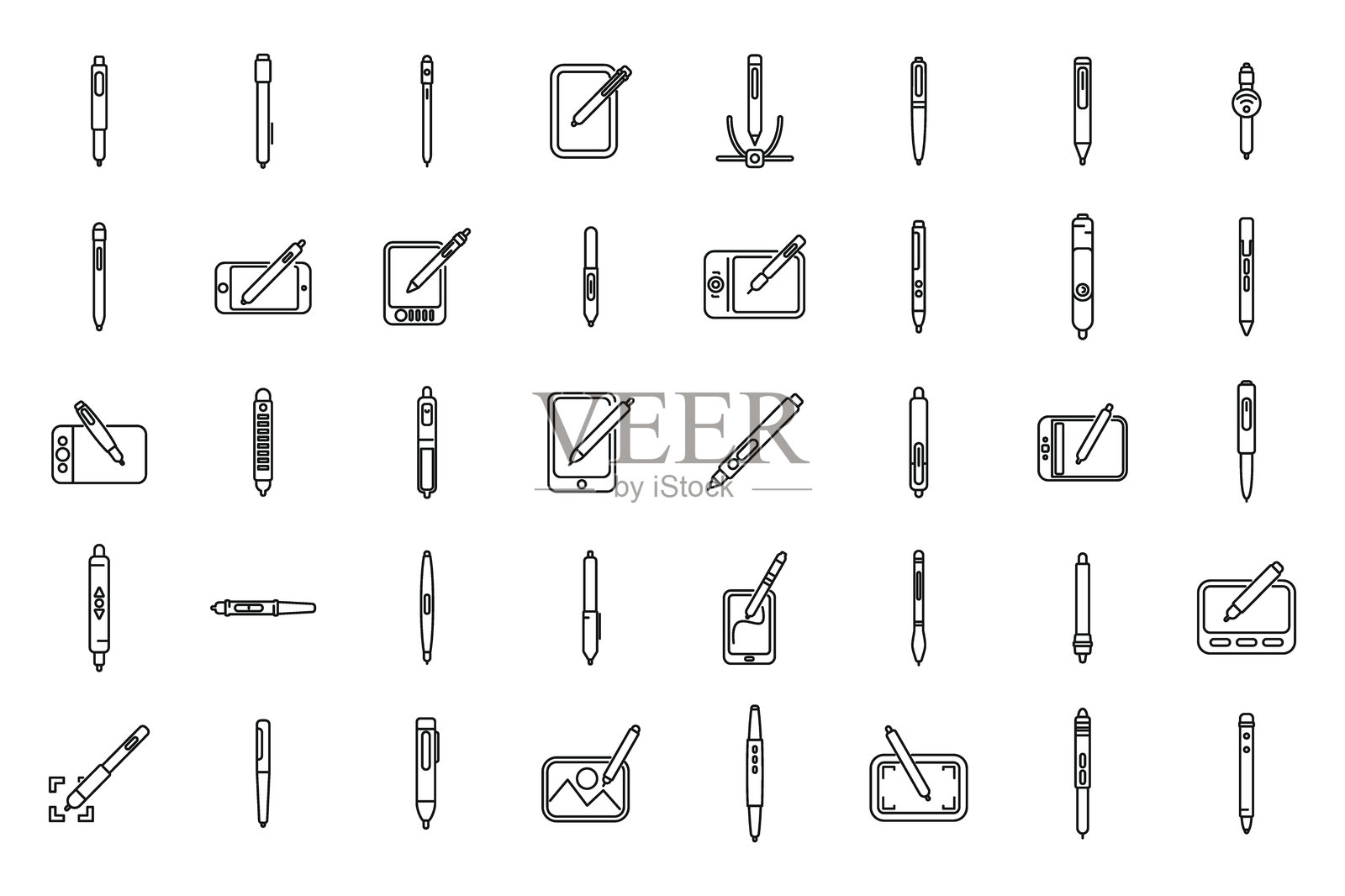 数字笔图标集轮廓矢量图。图形工具插画图片素材