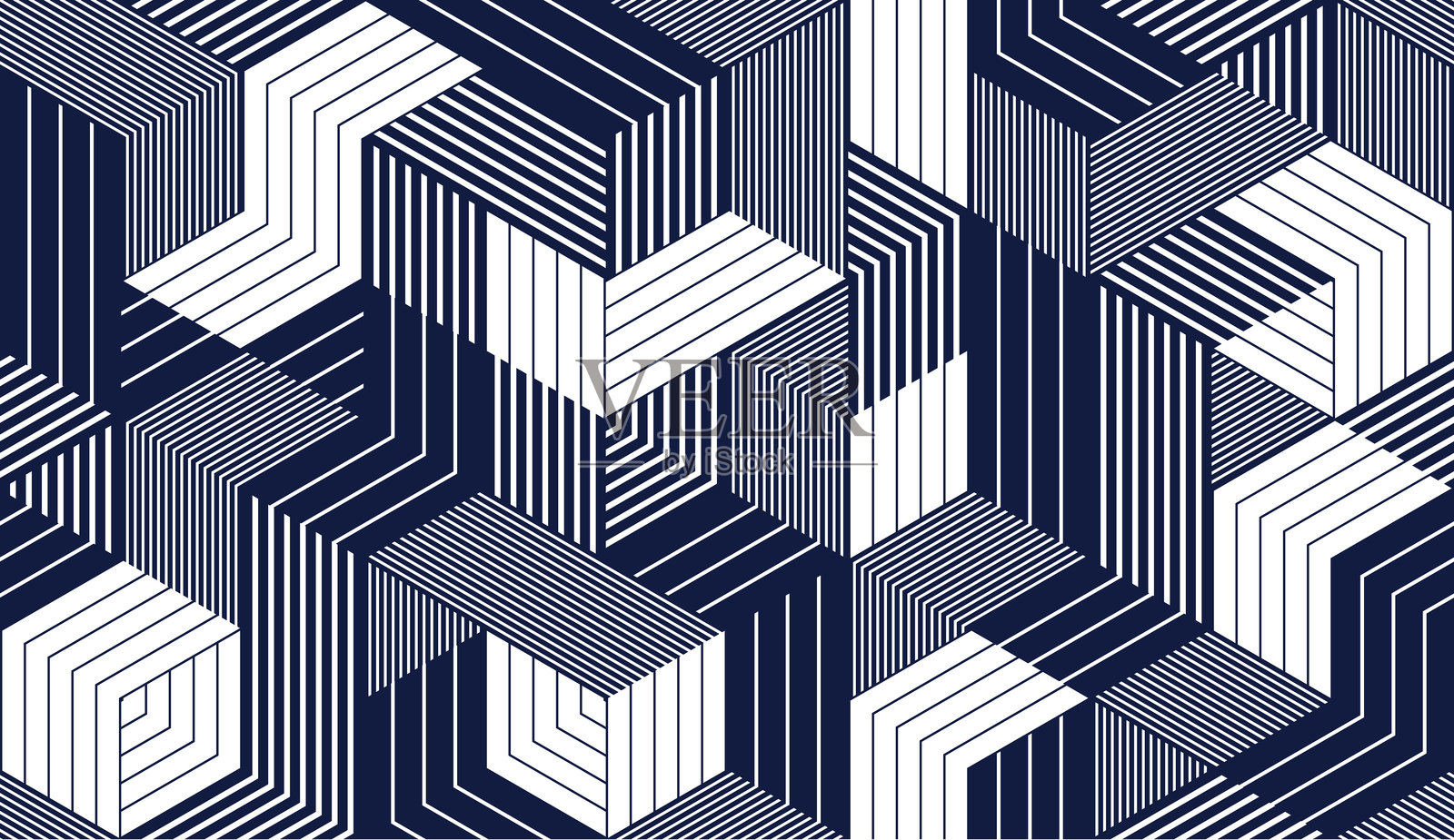 立方体无缝图案,抽象的3D光学背景,迷幻的等距线性多边形无尽壁纸,超现实效果的黑白铺砖图案。插画图片素材