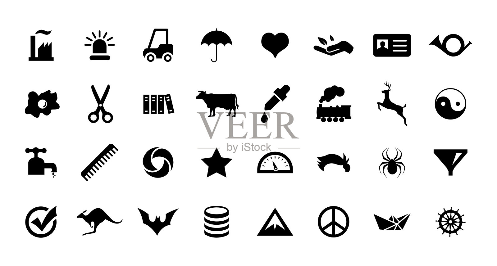 爱,书,图书馆,工厂,雨伞,牛,过滤器,剪刀,火车,鹿,船,星星图标插画图片素材