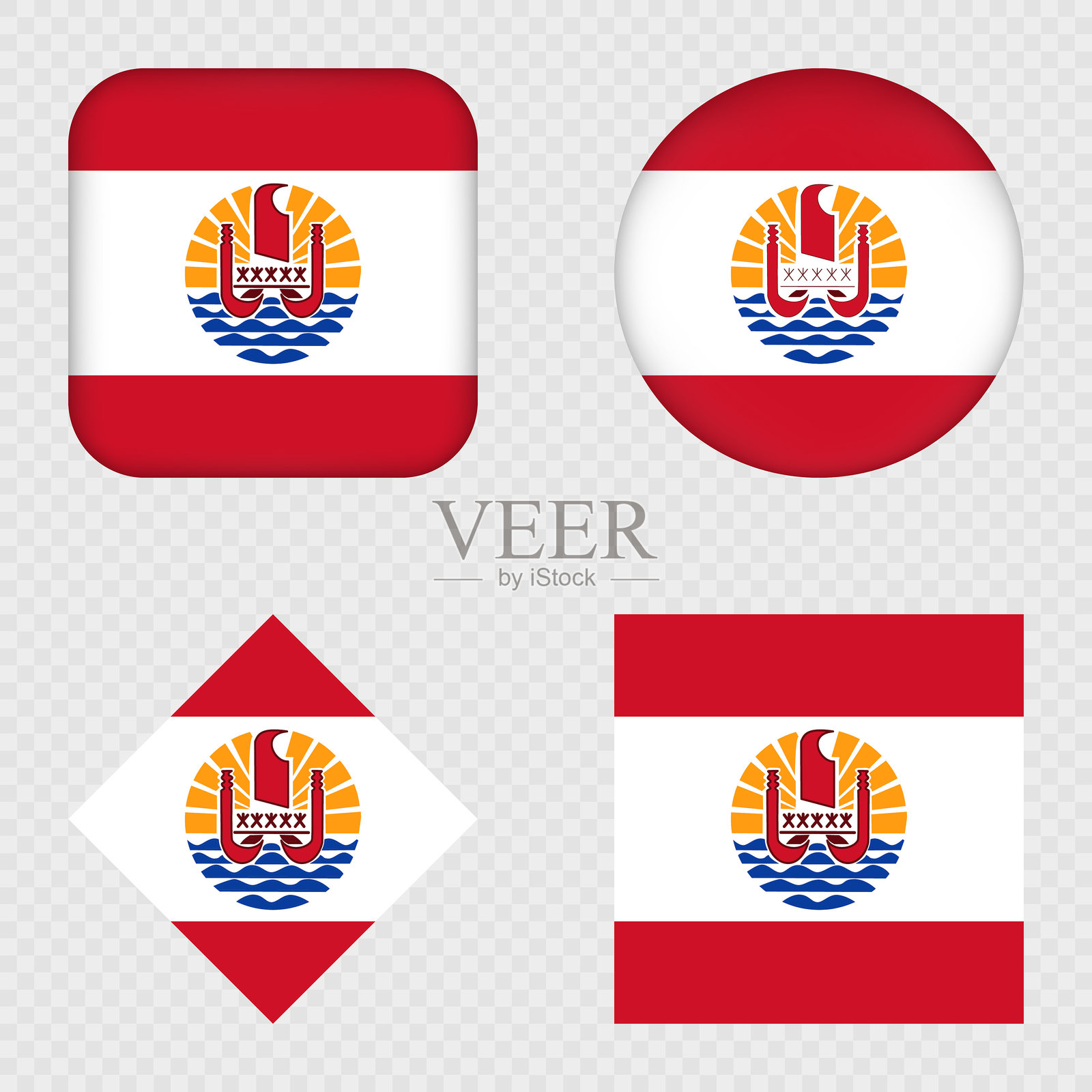 法属波利尼西亚国旗图标包。矢量插图。插画图片素材