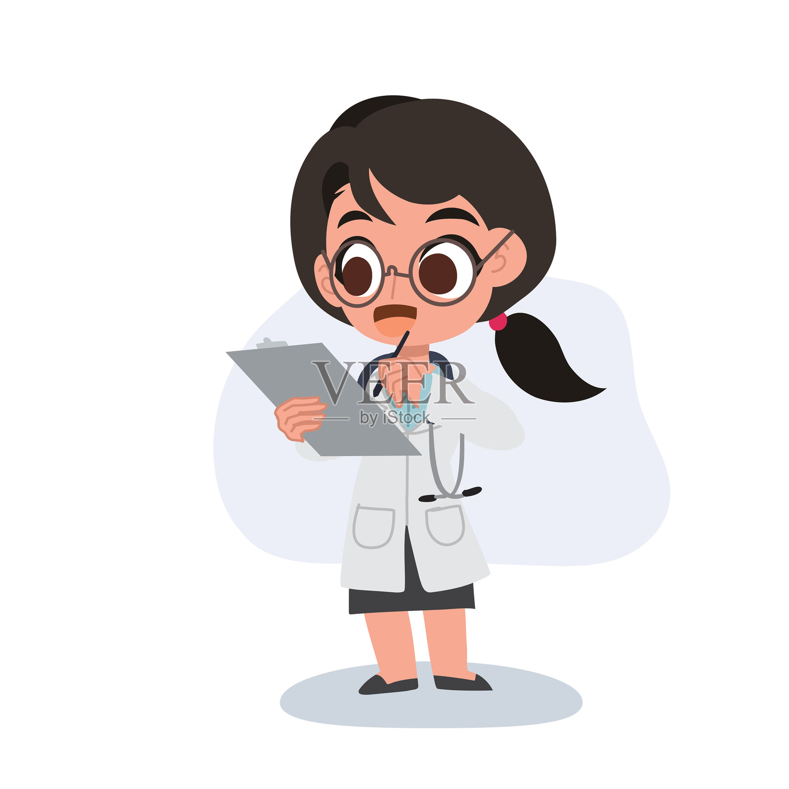 可爱的女性医生角色手持病历文件插画图片素材